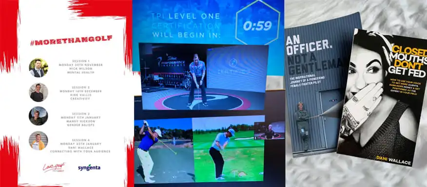 Lockdown learning montage of webinars kelly bridges Golf attended.