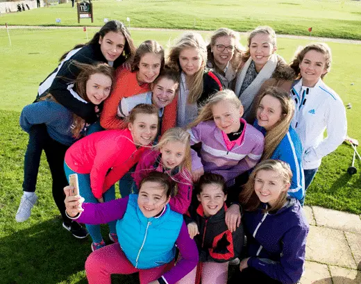 Image of group of girls who signed up for Girls Golf Rocks course of lessons