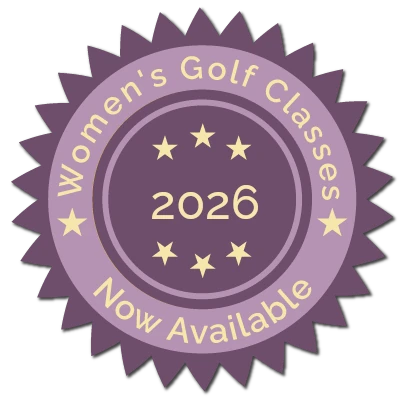 Rosette with date of 2026 announcing new Golf Classes dates at Broadstone Golf Club with Kelly Bridges Golf.