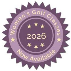 Rosette with date of 2026 announcing new Golf Classes dates at Broadstone Golf Club with Kelly Bridges Golf.